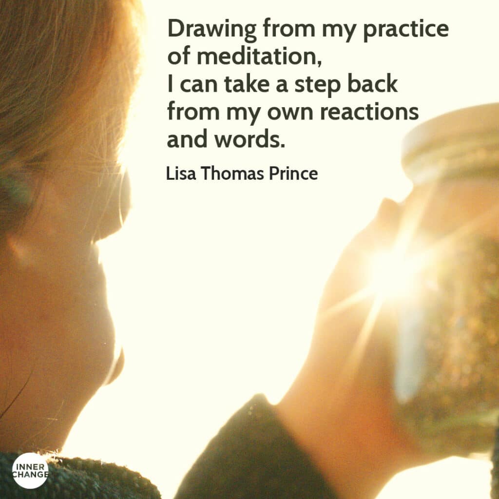 Quote from Lisa Thomas Prince Drawing from my practice of meditation, I can take a step back from my own reactions and words.